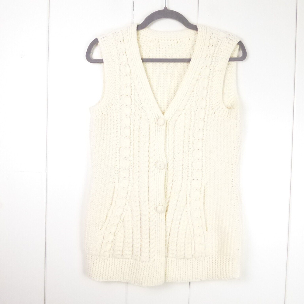 Handmade Sweater Vest Womens SZ XS/S Cable Knit Fisherman Cozy Cottagecore‎